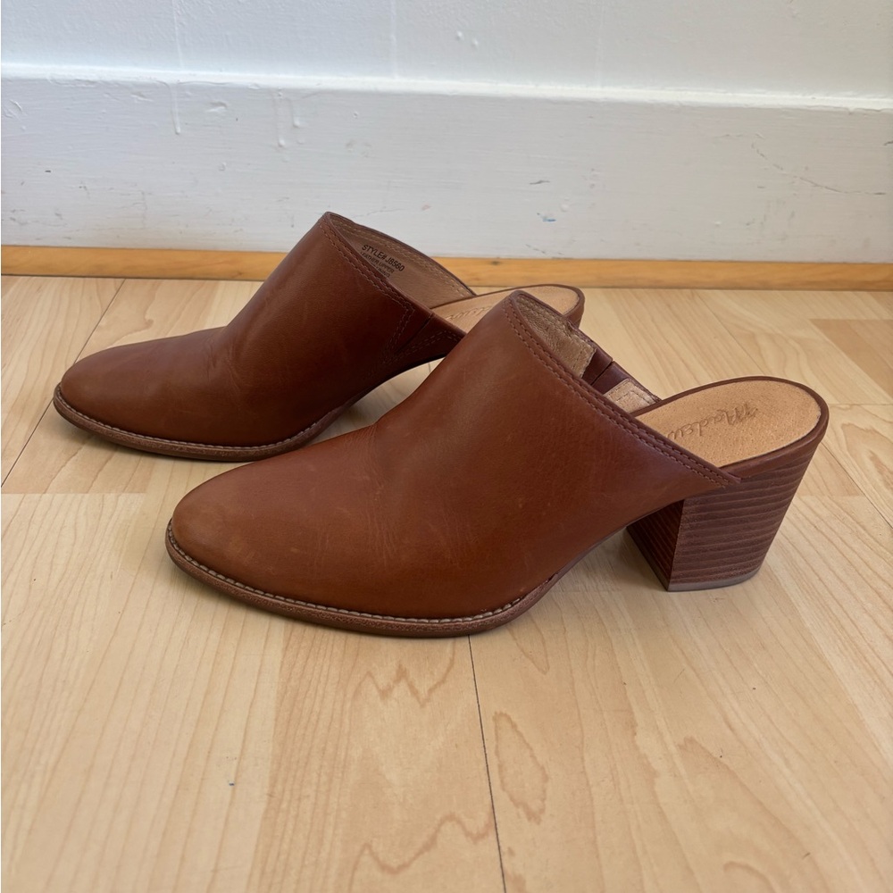 Madewell Women’s Brown Leather Block Heel Mules